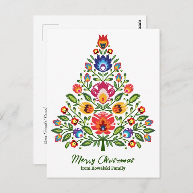 Folklore Enchantment: A Lowicz-inspired Christmas Postcard (Front/Back)