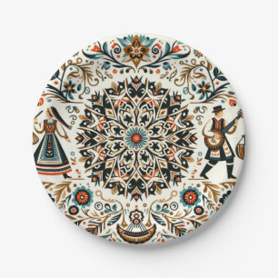Folklore Feast: Vibrant Folk Art Paper Plate 