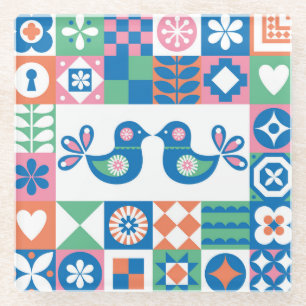 Folklore Floral Card: Scandinavian Design. Glass Coaster