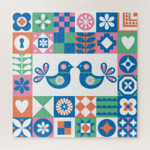Folklore Floral Card: Scandinavian Design. Jigsaw Puzzle