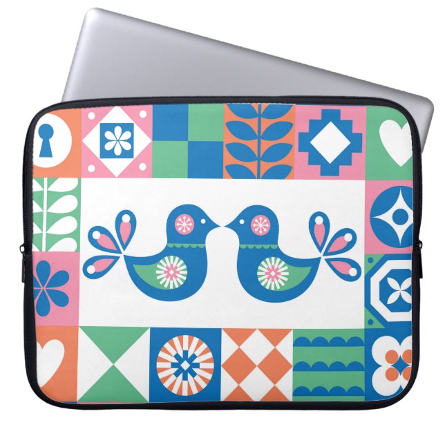 Folklore Floral Card: Scandinavian Design. Laptop Sleeve (Front)