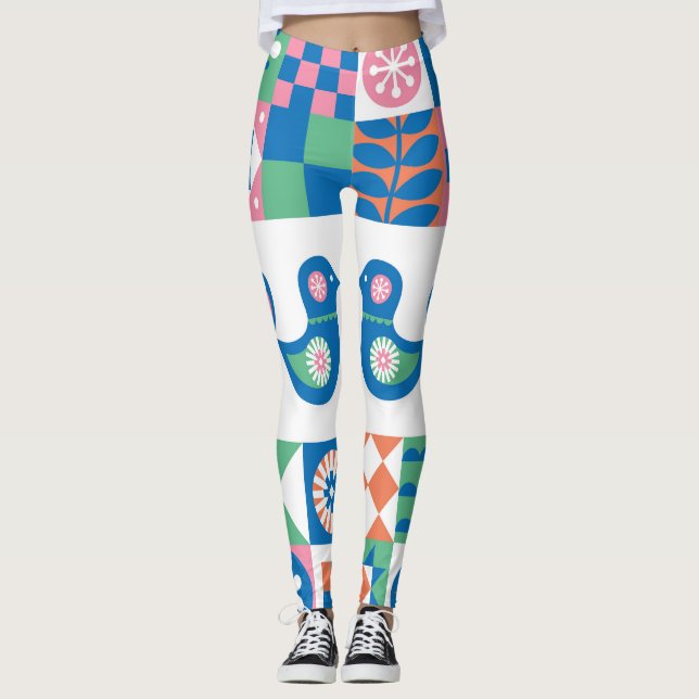 Folklore Floral Card: Scandinavian Design. Leggings (Front)