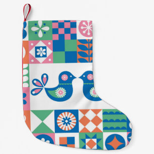 Folklore Floral Card: Scandinavian Design. Small Christmas Stocking