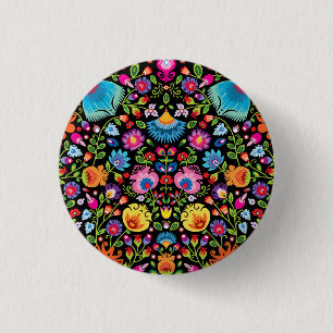 Folklore flowers Wycinanki black 3 Cm Round Badge