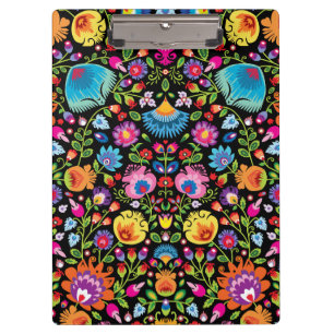 Folklore flowers Wycinanki black  Clipboard