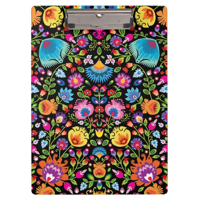 Folklore flowers Wycinanki black  Clipboard (Front)
