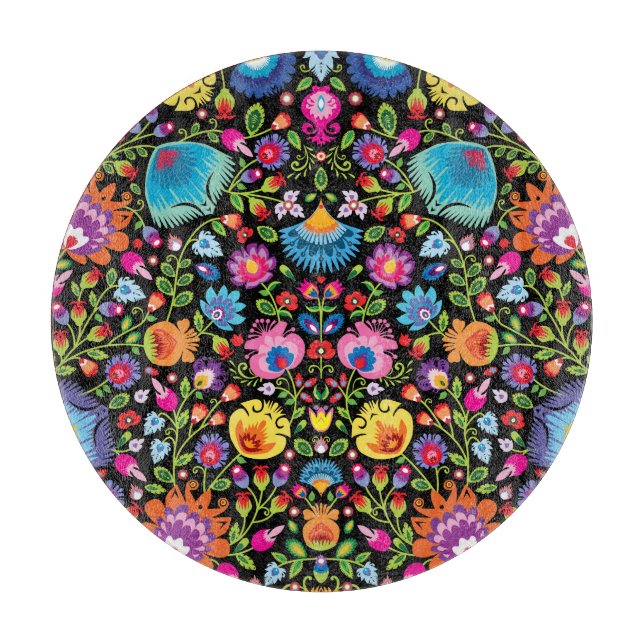 Folklore flowers Wycinanki black  Cutting Board (Front)