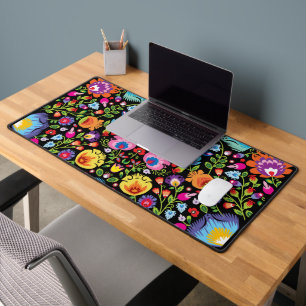 Folklore flowers Wycinanki black  Desk Mat
