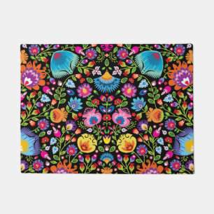 Folklore flowers Wycinanki black Doormat