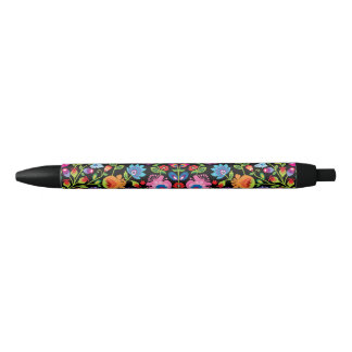 Folklore flowers Wycinanki black Ink Pen