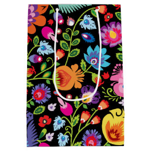 Folklore flowers Wycinanki black   Medium Gift Bag