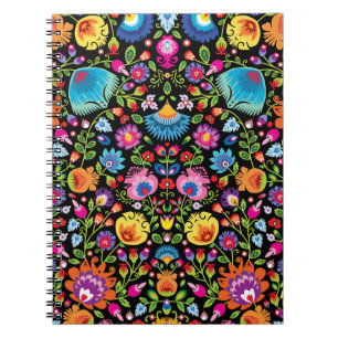 Folklore flowers Wycinanki black Notebook