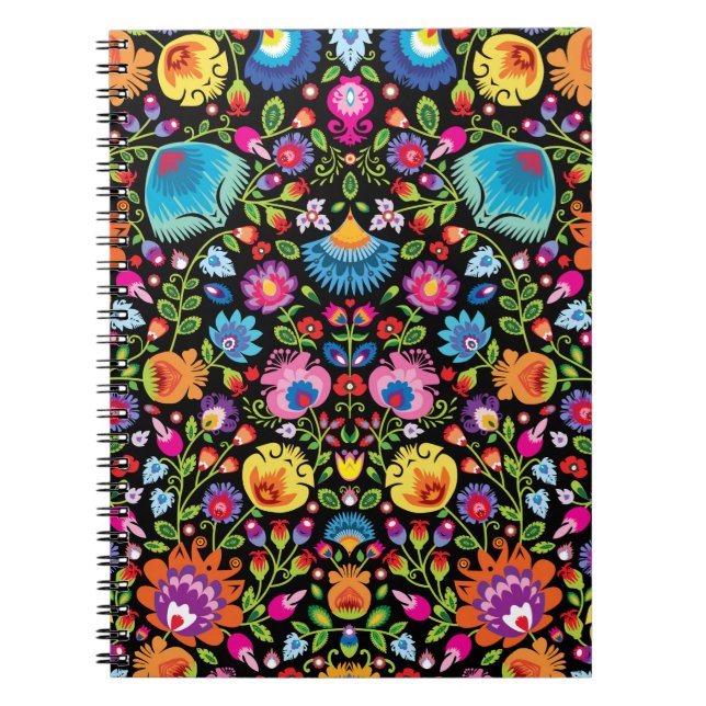 Folklore flowers Wycinanki black Notebook (Front)