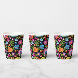 Folklore flowers Wycinanki black Paper Cups