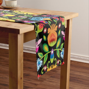 Folklore flowers Wycinanki black  Short Table Runner