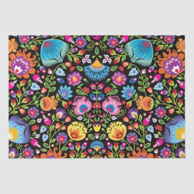 Folklore flowers Wycinanki black  Tissue Paper (Front)