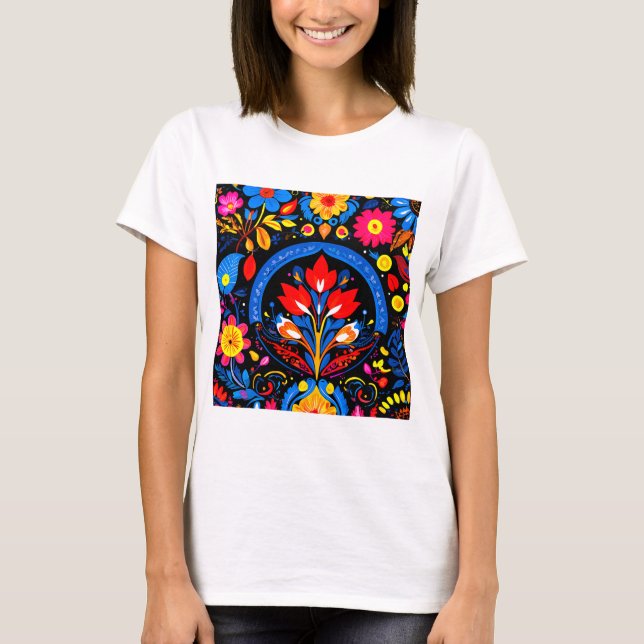 Folklore Fusion Design - Cultural Pattern Art T-Shirt (Front)