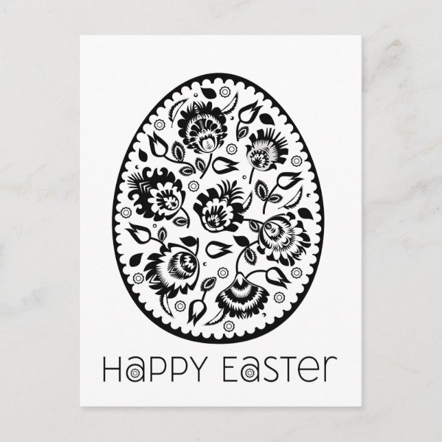 Folklore Happy Easter Black&white [egg] Postcard (Front)