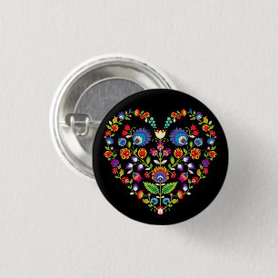 Folklore heart, Wycinanki style 3 Cm Round Badge