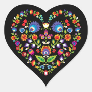 Folklore heart, Wycinanki style Heart Sticker