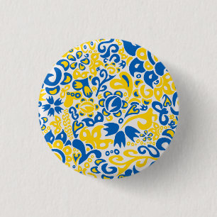 Folklore pattern with Ukrainian flag colors 3 Cm Round Badge