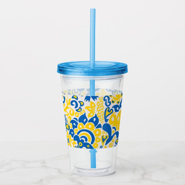 Folklore pattern with Ukrainian flag colors  Acrylic Tumbler (Front)