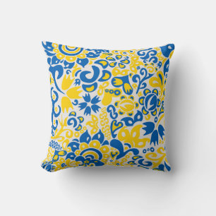 Folklore pattern with Ukrainian flag colors Cushion