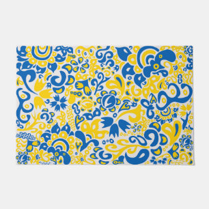Folklore pattern with Ukrainian flag colors  Doormat