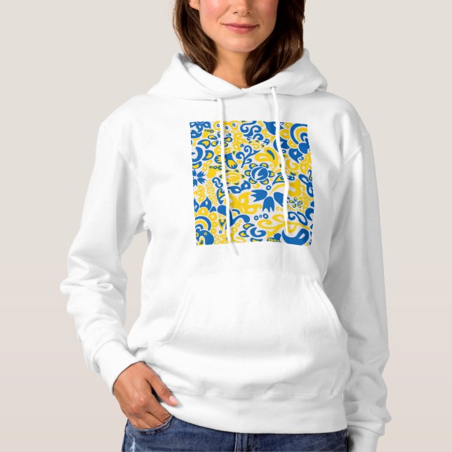 Folklore pattern with Ukrainian flag colors Hoodie (Front)