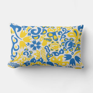Folklore pattern with Ukrainian flag colors Lumbar Cushion