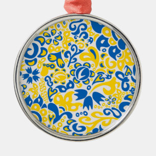 Folklore pattern with Ukrainian flag colors  Metal Tree Decoration