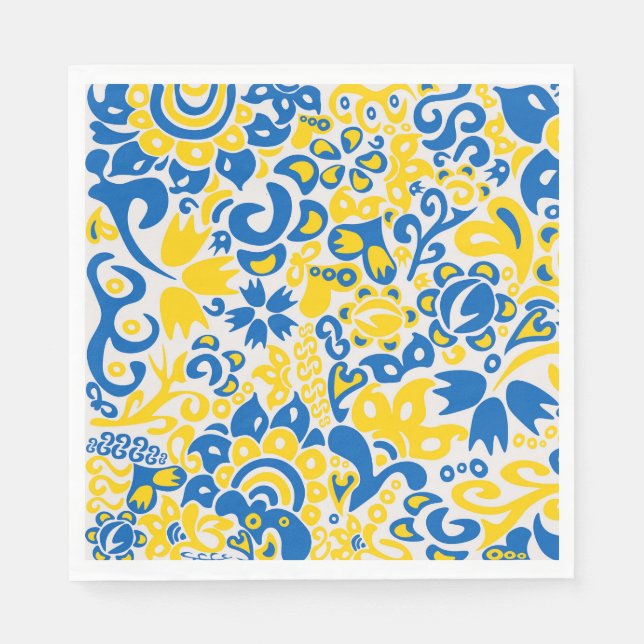 Folklore pattern with Ukrainian flag colors Napkin (Front)