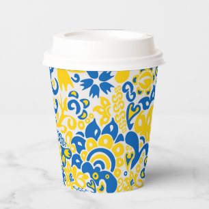 Folklore pattern with Ukrainian flag colors Paper Cups