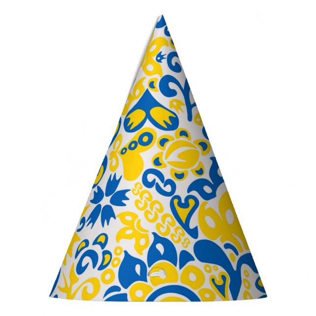 Folklore pattern with Ukrainian flag colors  Party Hat (Left)