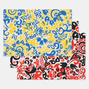 Folklore pattern with Ukrainian flag colors  Wrapping Paper Sheet