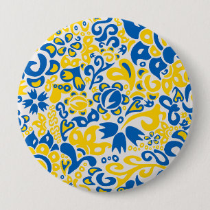 Folklore pattern with Ukrainian flag colours 10 Cm Round Badge