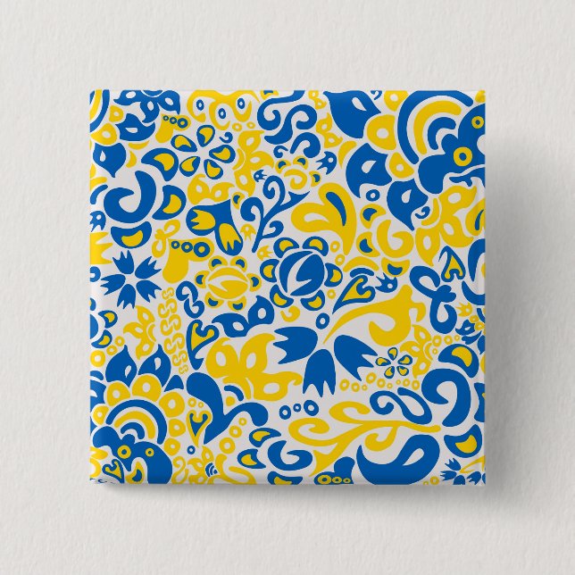 Folklore pattern with Ukrainian flag colours 15 Cm Square Badge (Front)