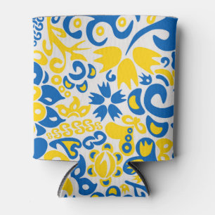 Folklore pattern with Ukrainian flag colours Can Cooler