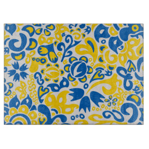 Folklore pattern with Ukrainian flag colours   Cutting Board