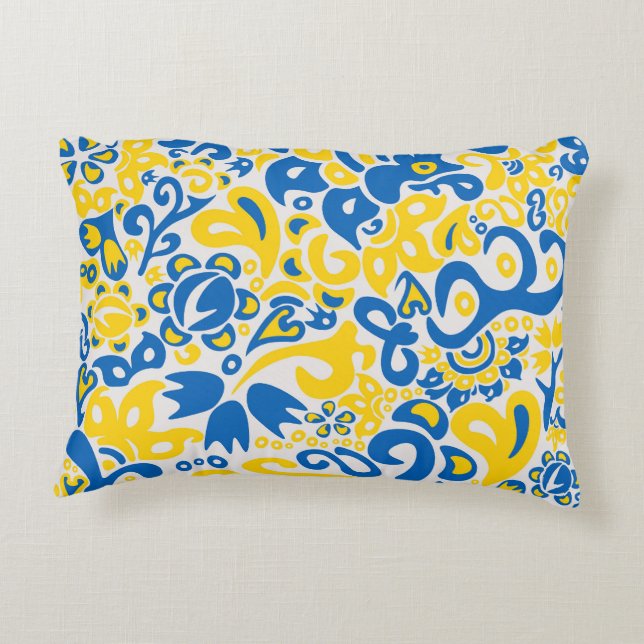 Folklore pattern with Ukrainian flag colours  Decorative Cushion (Back)