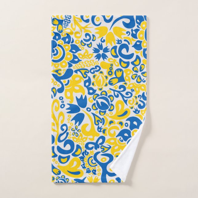 Folklore pattern with Ukrainian flag colours  Hand Towel (Hand Towel)