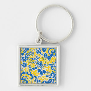 Folklore pattern with Ukrainian flag colours  Key Ring