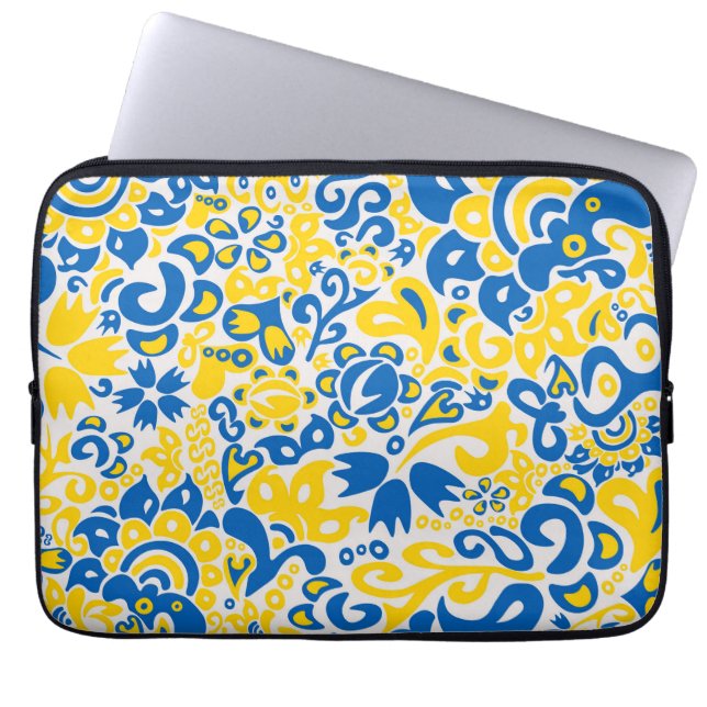 Folklore pattern with Ukrainian flag colours Laptop Sleeve (Front)