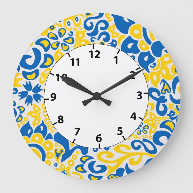 Folklore pattern with Ukrainian flag colours Large Clock (Front)