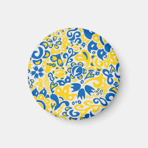Folklore pattern with Ukrainian flag colours Magnet