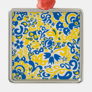 Folklore pattern with Ukrainian flag colours  Metal Tree Decoration