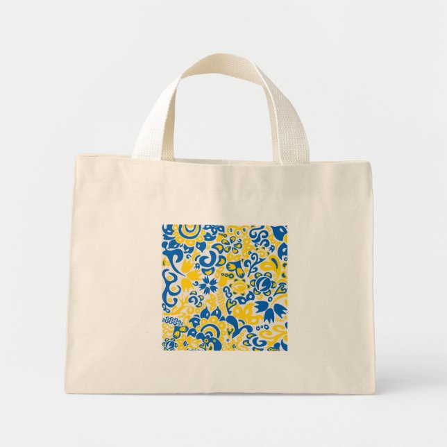 Folklore pattern with Ukrainian flag colours  Mini Tote Bag (Front)