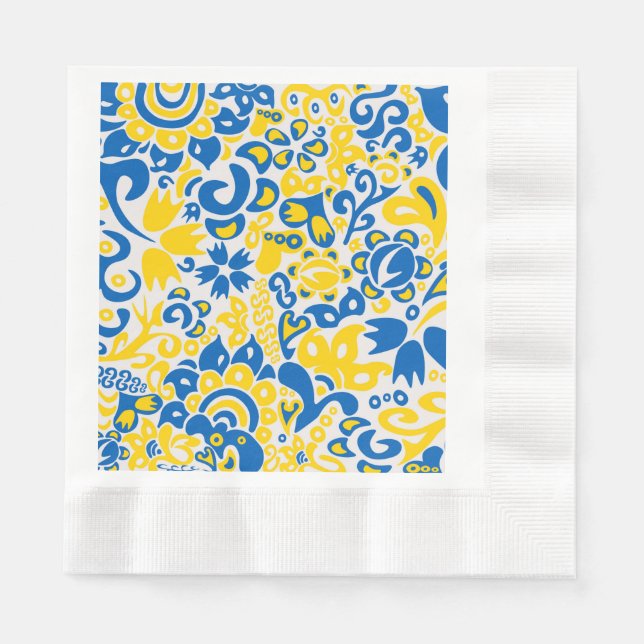 Folklore pattern with Ukrainian flag colours Napkin (Front)