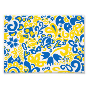 Folklore pattern with Ukrainian flag colours   Photo Print