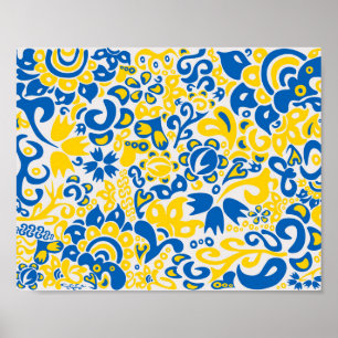 Folklore pattern with Ukrainian flag colours   Poster
